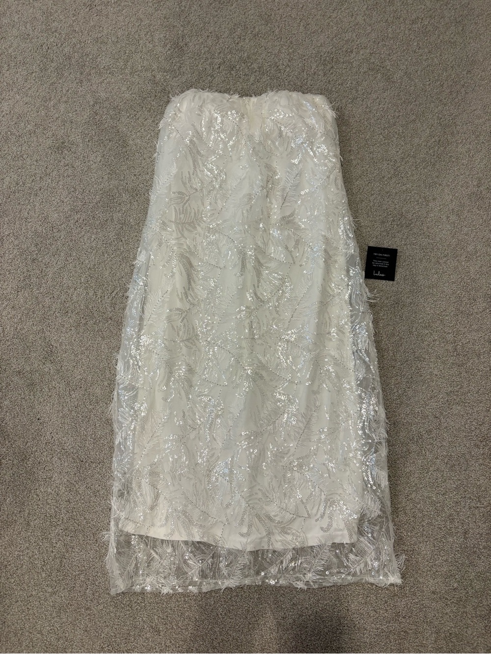 Lulu's Ivory Strapless Sequin & Bead Overlay Dress